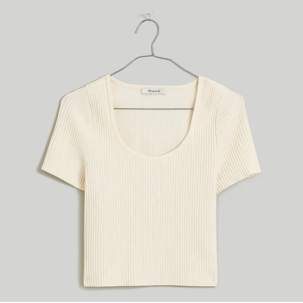 NWT Madewell Sculpt Ottoman Crop Sweater Tee Ribbed Bright Ivory XXS